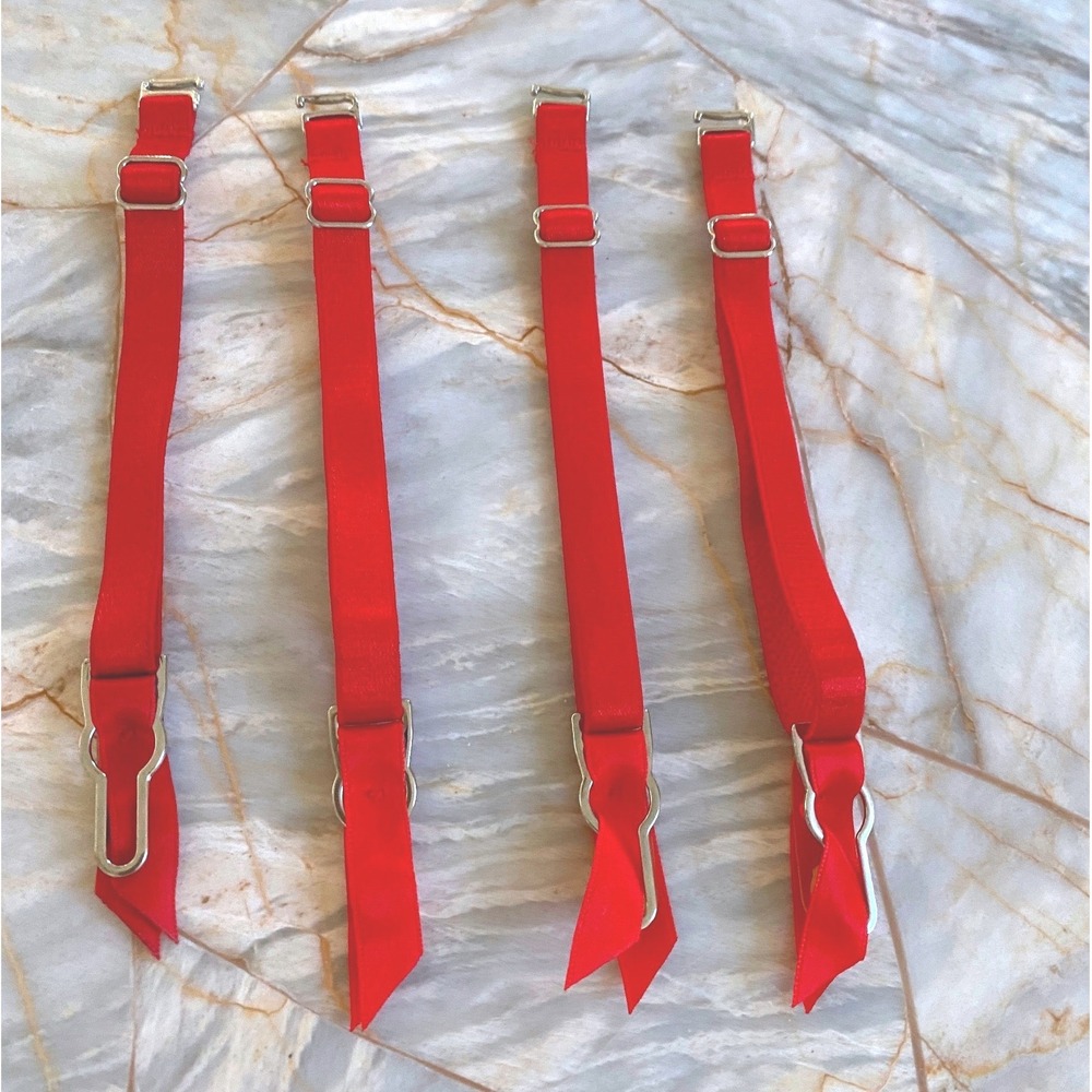Red Adjustable Detachable Garter Straps for Lingerie Set of 4 Silver Hardware